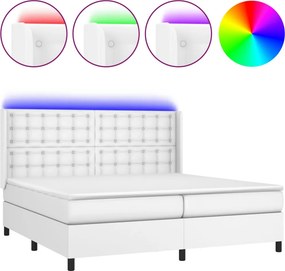 vidaXL Κρεβάτι Boxspring με Στρώμα &amp; LED Λευκό 200x200 εκ. Συνθ. Δέρμα