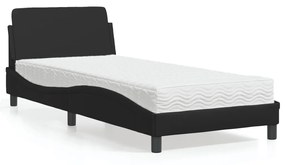 Κρεβάτι με Στρώμα Μαύρο 90x190 εκ. από Συνθετικό Δέρμα