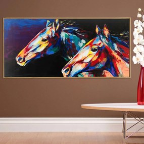 Πίνακας σε Plexiglass με Θέμα &#8220;Πολύχρωμα άλογα&#8221; σε  ξύλινη Κορνίζα - 80cmx50cm