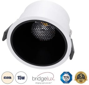 Χωνευτό Σποτ Downlight LED TrimLess 15W Λευκό-Μαύρο Φυσικό 4500K PLUTO-B 60258 Globostar-60258-Λευκό 60258