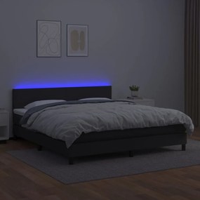 Κρεβάτι Boxspring με Στρώμα &amp; LED Μαύρο 180x200 εκ. Συνθ. Δέρμα - Μαύρο