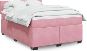 vidaXL Κρεβάτι Boxspring με Στρώμα Ροζ 160x200 εκ. Βελούδινο