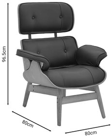 Πολυθρόνα relax Mirto μασίφ ξύλο καρυδί -PU μαύρο 80x80x96.5εκ 80x80x96.5 εκ.