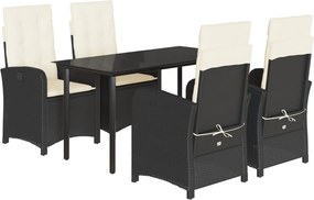 vidaXL Σετ Τραπεζαρίας Κήπου 5 Τεμαχίων Μαύρο Συνθ. Ρατάν με Μαξιλάρια
