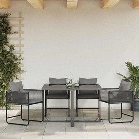 vidaXL Καρέκλα με μαξιλάρι 4 pcs Μαύρο και Ανθρακί Ράτα PE