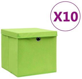 Κουτιά Αποθήκευσης με Καπάκια 10 τεμ. Πράσινα 28 x 28 x 28 εκ.