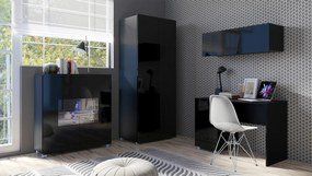 Σετ επίπλων Providence B156, 200x52cm, 143 kg, Μαύρο, Γυαλιστερό μαύρο, Πλαστικοποιημένη μοριοσανίδα, Επεξεργασμένο γυαλί, Στυλ: Μοντέρνο | Epipla1.gr