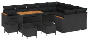 Σετ Καναπέ Κήπου με μαξιλάρι 13 pcs Μαύρο Πολυ Ρατάν