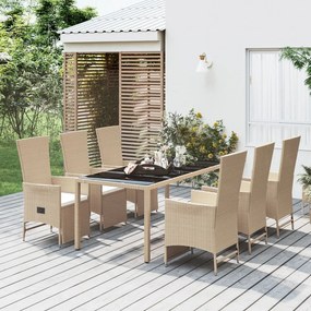 vidaXL Σετ Τραπεζαρίας Κήπου 7 τεμ. Μπεζ Συνθετικό Ρατάν με Μαξιλάρια