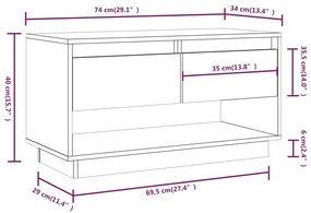 Έπιπλο Τηλεόρασης Μαύρο 74 x 34 x 40 εκ. από Μασίφ Ξύλο Πεύκου - Μαύρο