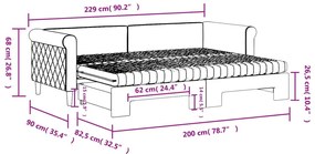 Καναπές Κρεβάτι Συρόμενος Μαύρο 80x200 εκ. Βελούδινος Στρώματα - Γκρι