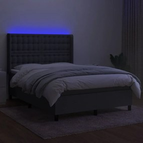 vidaXL Κρεβάτι Boxspring με Στρώμα & LED Σκ.Γκρι 140x200 εκ Υφασμάτινο