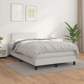 Κρεβάτι Boxspring με Στρώμα Λευκό 120x200εκ.από Συνθετικό Δέρμα