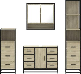 vidaXL Σετ Επίπλων Μπάνιου 4 Τεμαχίων Sonoma Δρυς Επεξεργασμένο Ξύλο