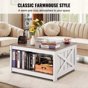 VEVOR 31.5&quot; Farmhouse Coffee Table Square Table with Open Storage Compartment
