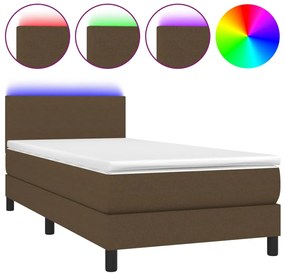vidaXL Κρεβάτι Boxspring με Στρώμα &amp; LED Σκ.Καφέ 80x200 εκ. Υφασμάτινο