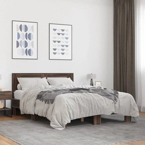 vidaXL Πλαίσιο Κρεβατιού Καφέ Δρυς 120x190 εκ. Επεξ. Ξύλο &amp; Μέταλλο