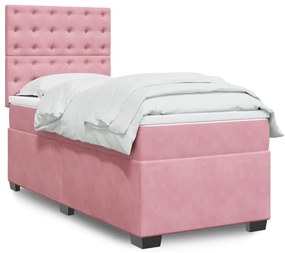 vidaXL Κρεβάτι Boxspring με Στρώμα Ροζ 100x200 εκ. Βελούδινο