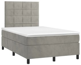 vidaXL Κρεβάτι Boxspring με Στρώμα Ανοιχτό Γκρι 120x200 εκ. Βελούδινο