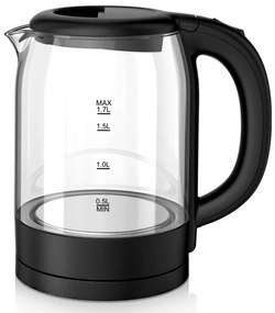 Ηλεκτρικός γυάλινος βραστήρας Oliver Voltz OV51230X, 2200W, 1.7 l, Κρυφή θερμάστρα, Φωτεινή ένδειξη, Βάση 360C, Μαύρο