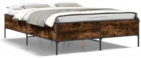 vidaXL Πλαίσιο Κρεβατιού Καπνιστή Δρυς 140x200εκ. Επεξ. Ξύλο &amp; Μέταλλο