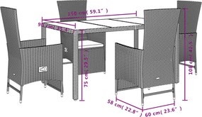 vidaXL Σετ Τραπεζαρίας Κήπου 5 τεμ. Μπεζ Συνθετικό Ρατάν με Μαξιλάρι