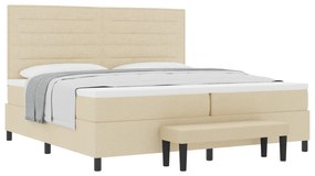 vidaXL Κρεβάτι Ελατηρίου με Στρώμα & Πάγκο Κρέμ 200x200 εκ Ύφασμα