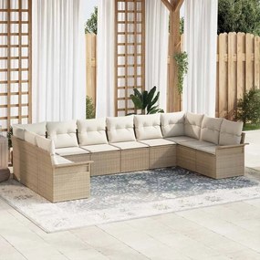 vidaXL Σετ Καναπέ Κήπου με μαξιλάρι 10 pcs Μπεζ Πολυ ράταν