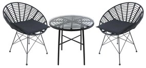 Σετ Τραπεζαρία Κήπου ArteLibre APPIUS Μαύρο Μέταλλο/Rattan/Γυαλί Με 2 Καρέκλες 14990388