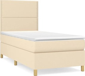 vidaXL Κρεβάτι Boxspring με Στρώμα Κρεμ 100 x 200 εκ. Υφασμάτινο