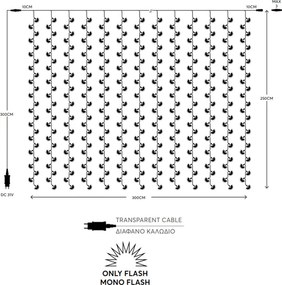 Flash led 500 κουρτίνα 5mm 31v με επέκταση έως 3 διάφανο καλώδιο λευκό χρώμα φωτός