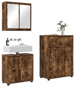 vidaXL Σετ Επίπλων Μπάνιου 3 pcs Καπνιστό Δρύς Επεξεργασμένο ξύλο
