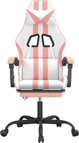vidaXL Καρέκλα Gaming με Υποπόδιο Λευκό και Ροζ από Συνθετικό Δέρμα