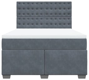 Κρεβάτι Boxspring με Στρώμα Σκούρο Γκρι 140x200 εκ. Βελούδινο - Γκρι