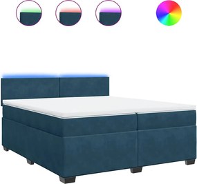 vidaXL Κρεβάτι Boxspring με Στρώμα Μπλε 200x200 εκ. Βελούδινο