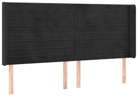 Κεφαλάρι με Πτερύγια Μαύρο 203x16x118/128 εκ. Βελούδινο - Μαύρο