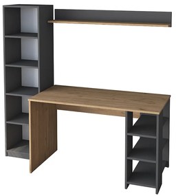Γραφείο με βιβλιοθήκη Goldie pakoworld ανθρακί-φυσικό 160x45x161.8εκ