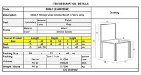 Καρέκλα RINGO Smoke Beech/Ύφασμα Γκρι 46x54x87cm (Σετ 2 ΤΕΜ)