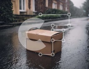 Intra Συλλεκτικό Ξύλινο Παζλ Plywood  4mm - Καφέ χάρτινο κουτί στην υγρή οδό μπροστά από κατοικίες Σε Ξύλινο Κουτί - Διαστάσεις: 10x10 cm – 25 κομμάτια