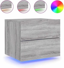 vidaXL Κομοδίνα Επιτοίχια με Φώτα LED 2 τεμ. Γκρι Sonoma