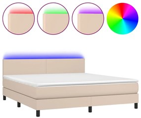 vidaXL Κρεβάτι Boxspring Στρώμα&LED Καπουτσίνο 180x200 εκ. Συνθ. Δέρμα