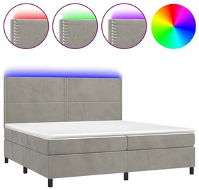 Κρεβάτι Boxspring με Στρώμα &amp; LED Αν.Γκρι 200x200 εκ. Βελούδινο - Γκρι