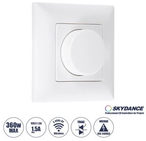 GloboStar® 71456 KS SKYDANCE AC Smart RF 2.4Ghz &amp; Ροοστάτη Triac Dimming AC100-240V σε AC100-240V 1 x 1.5A 360W - Max 1.5A 360W - IP20 - Λευκό Σώμα - Μ8.5 x Π8.5 x Υ5.2cm - 5 Years Warranty