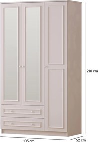 Τριφυλλη Ντουλαπα με Καθρέπτη Λευκο Ματ RB 52x210x240