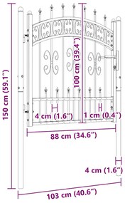 vidaXL Πόρτα Περίφραξης με Κορυφή Δόρυ Μαύρη 103x100 εκ. από Ατσάλι με Ηλεκτροστατική Βαφή