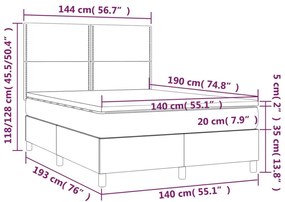 Κρεβάτι Boxspring με Στρώμα Ανοιχτό Γκρι 140x190 εκ. Βελούδινο - Γκρι