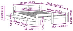 Σκελετός Κρεβατιού Χωρίς Στρώμα 140x190 εκ Μασίφ Ξύλο Πεύκου - Καφέ