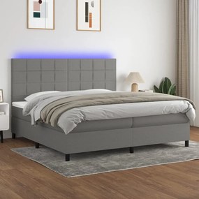 vidaXL Κρεβάτι Boxspring με Στρώμα &amp; LED Σκ.Γκρι 200x200εκ. Υφασμάτινο