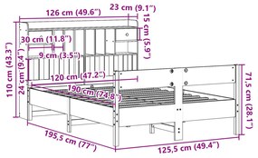 Κρεβάτι Βιβλιοθήκη Χωρίς Στρώμα 120x190 εκ Μασίφ Ξύλο Πεύκου - Καφέ