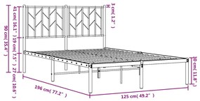 Πλαίσιο Κρεβατιού με Κεφαλάρι Μαύρο 120 x 190 εκ. Μεταλλικό - Μαύρο